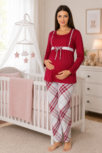 Effortt 8082 Vişne  Dantelli Lohusa Pijama Takım